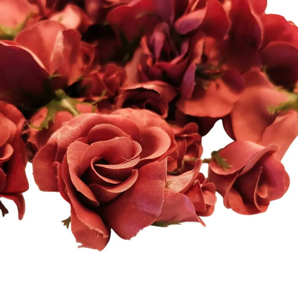 105 Mauve Pink Satin Rose Heads Lot Open Roses Buds Stemless Wedding Craft Decor